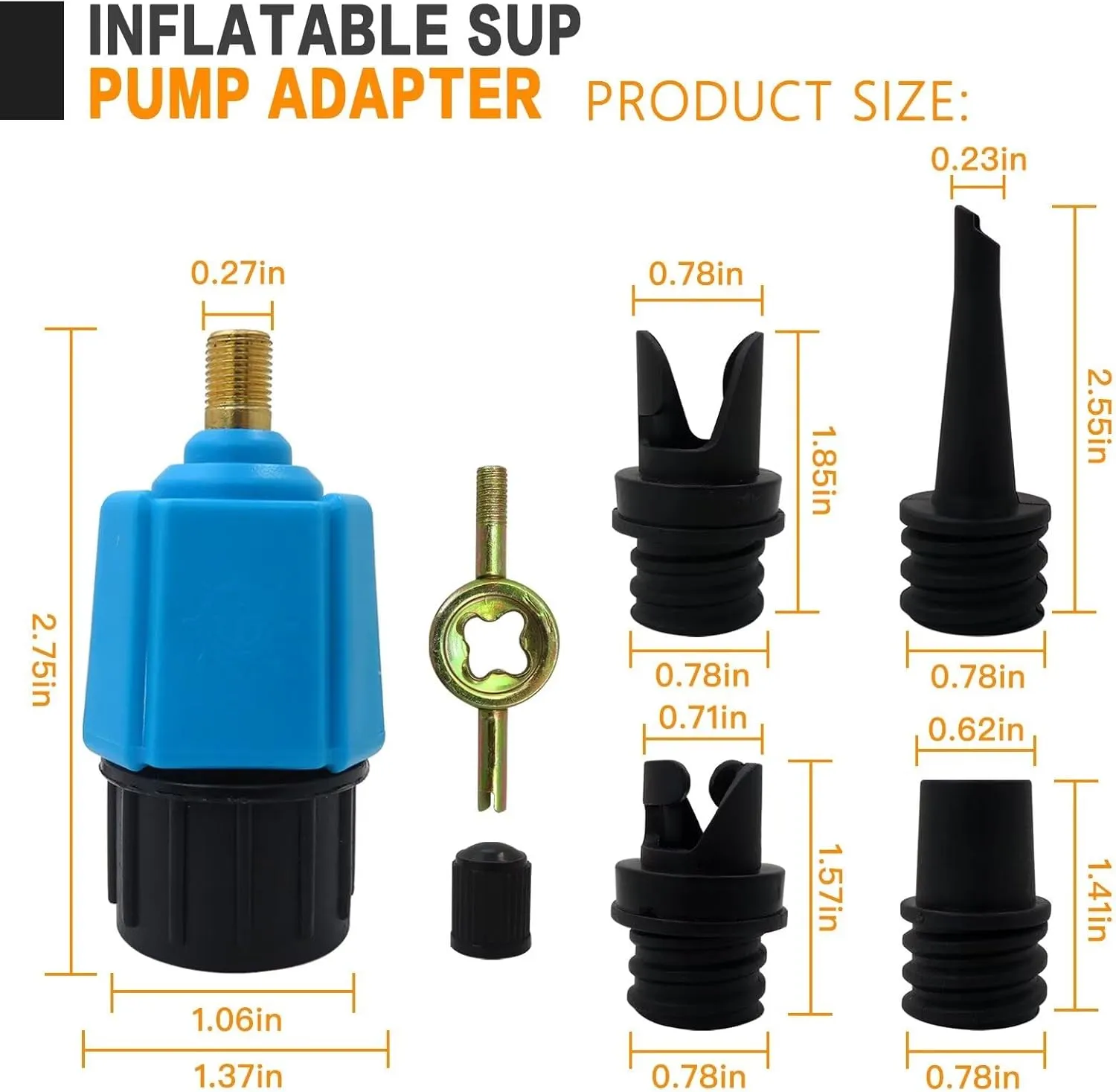 2024 NEW Inflatable SUP Pump Adaptor Air Compressor Valve Converter, Multifunction SUP Valve Bike Pump Adapter w/ 4 Air Valve Nozzles for Inflatable Boat, Stand Up Paddle Board, Inflatable Bed - Blue