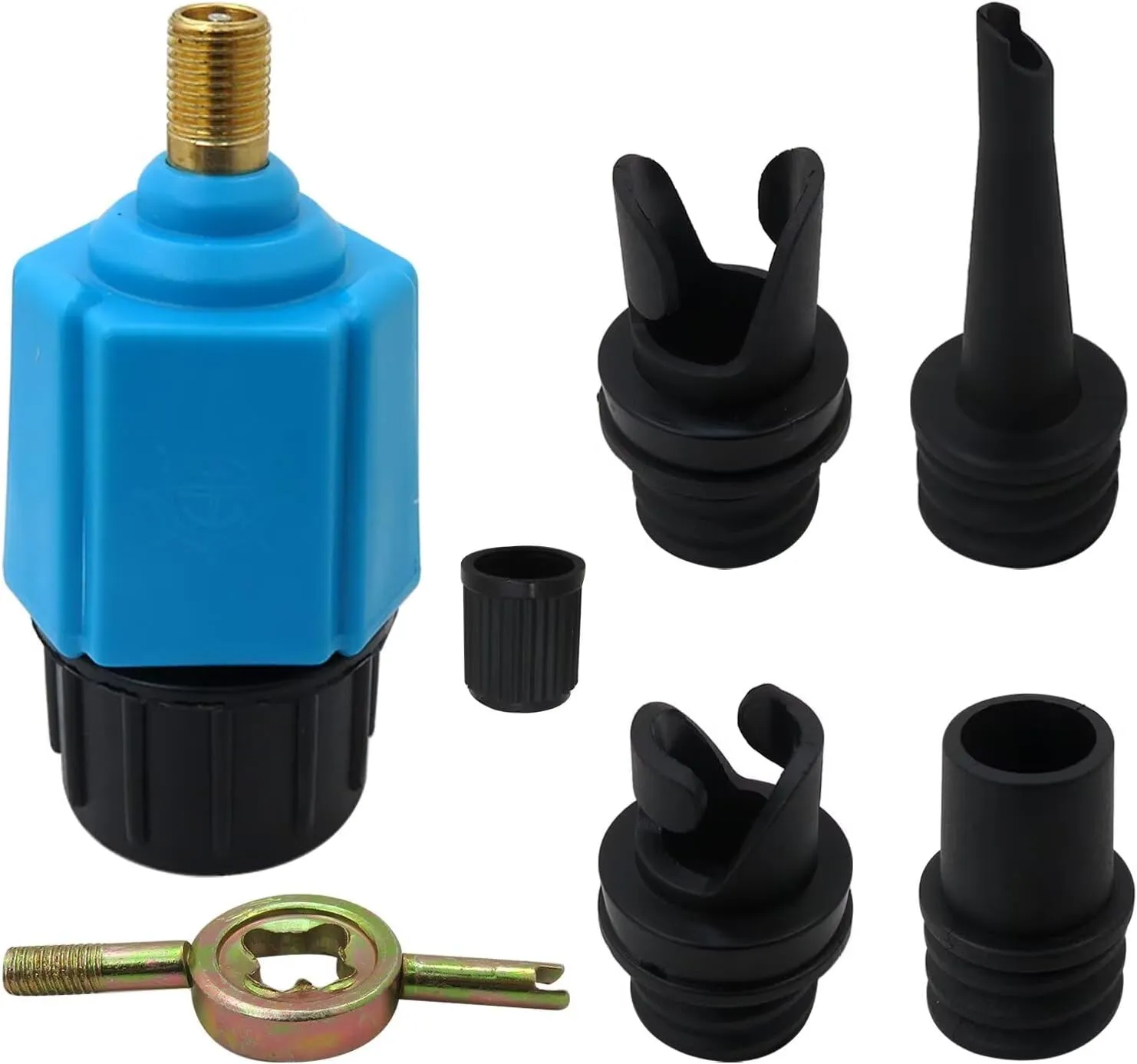 2024 NEW Inflatable SUP Pump Adaptor Air Compressor Valve Converter, Multifunction SUP Valve Bike Pump Adapter w/ 4 Air Valve Nozzles for Inflatable Boat, Stand Up Paddle Board, Inflatable Bed - Blue