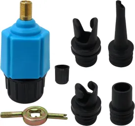 2024 NEW Inflatable SUP Pump Adaptor Air Compressor Valve Converter, Multifunction SUP Valve Bike Pump Adapter w/ 4 Air Valve Nozzles for Inflatable Boat, Stand Up Paddle Board, Inflatable Bed - Blue