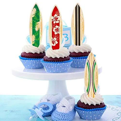 48 Pieces Surfboard Cupcake Toppers Surfboard Beach Cake Decorations Surfboard Mini Accents for Swimming Pool Summer Beach Party Luau Birthday Baby Shower Party Supplies