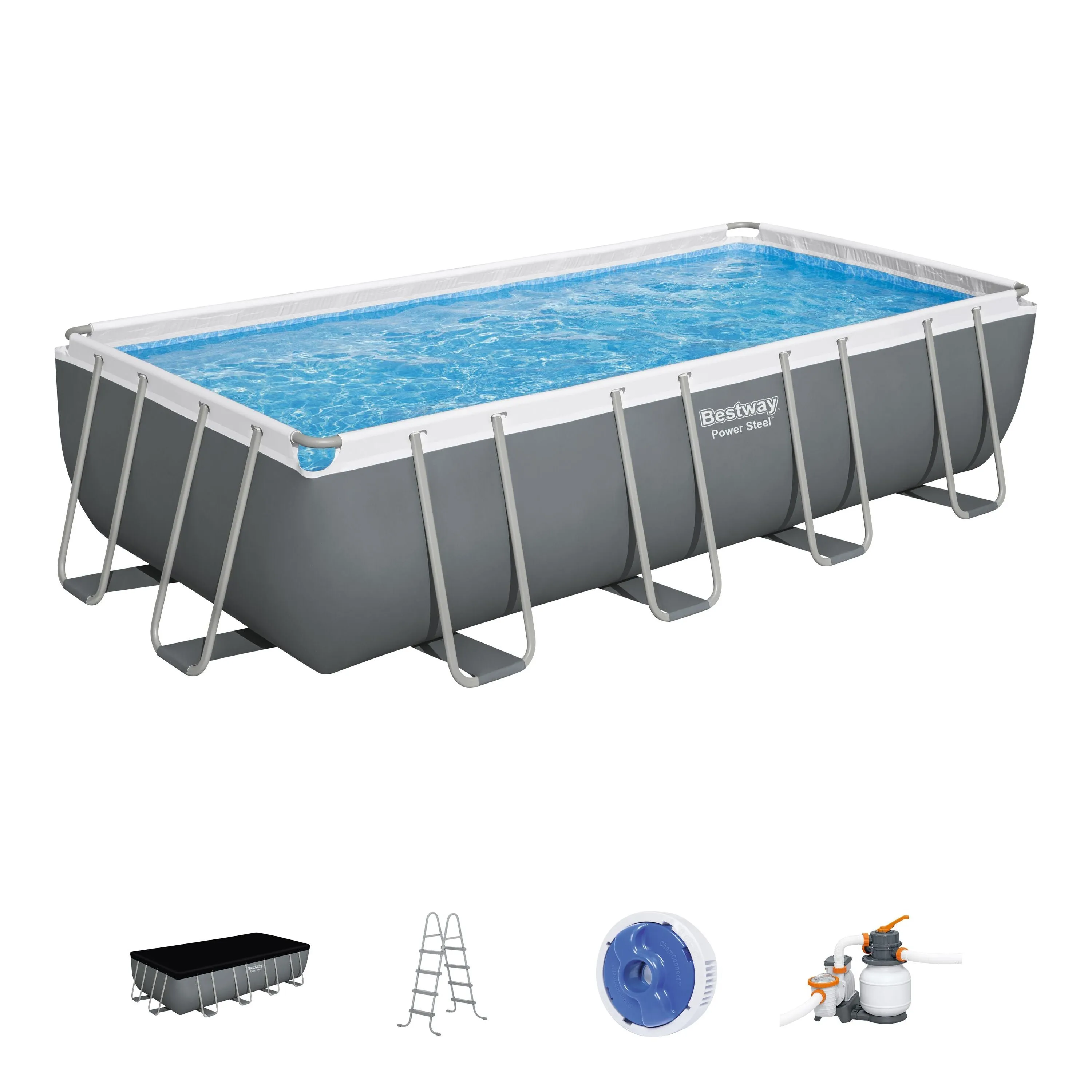 56466  Bestway Power Steel® 18 ft x 9 ft x 4 ft Rectangular Pool Set