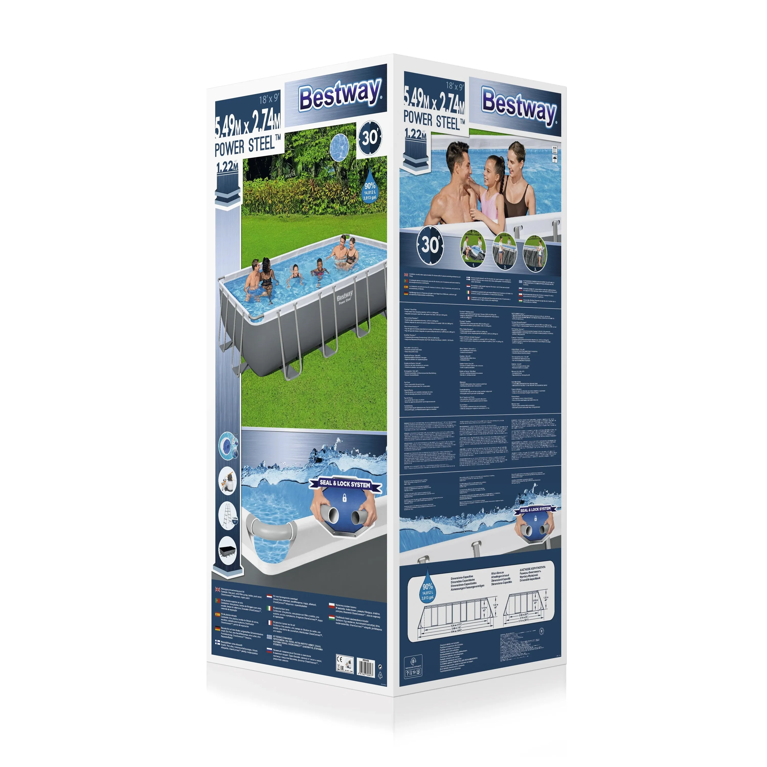 56466  Bestway Power Steel® 18 ft x 9 ft x 4 ft Rectangular Pool Set