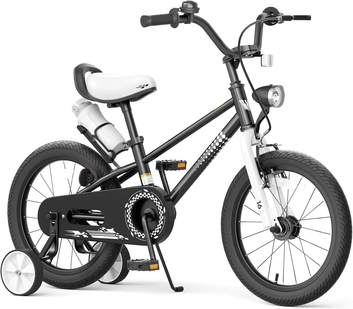 67i Boys Toddler Bike with Training Wheels, 12/14/16 Inch, Adjustable Handlebar & Seat, Bell, Water Bottle Cage, Reflective Stripes & Front Light - Bicycle for Kids 3-8 Years Old