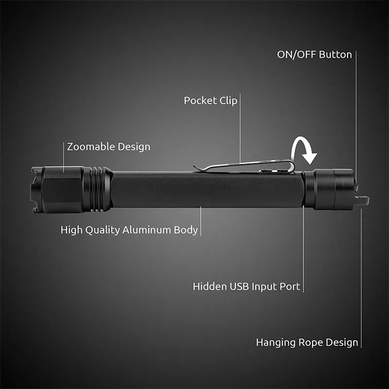 800 Lumens Brightest Rechargeable Penlight Flashlight