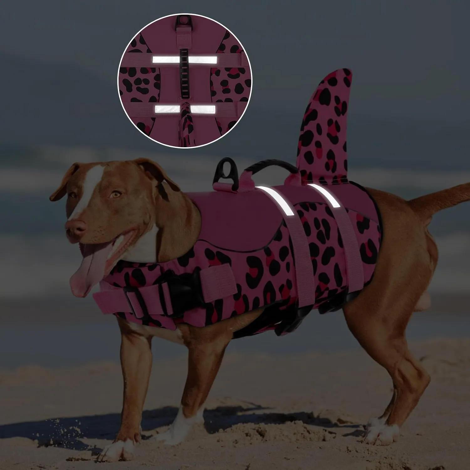 ASENKU Dog Life Jacket - Pet Safety Vest for Swimming & Boating, Shark Life Jacket with Floatation, Dog Lifesavers Swimsuits for Small Medium Large Dogs (Pink Leopard, 2XL)