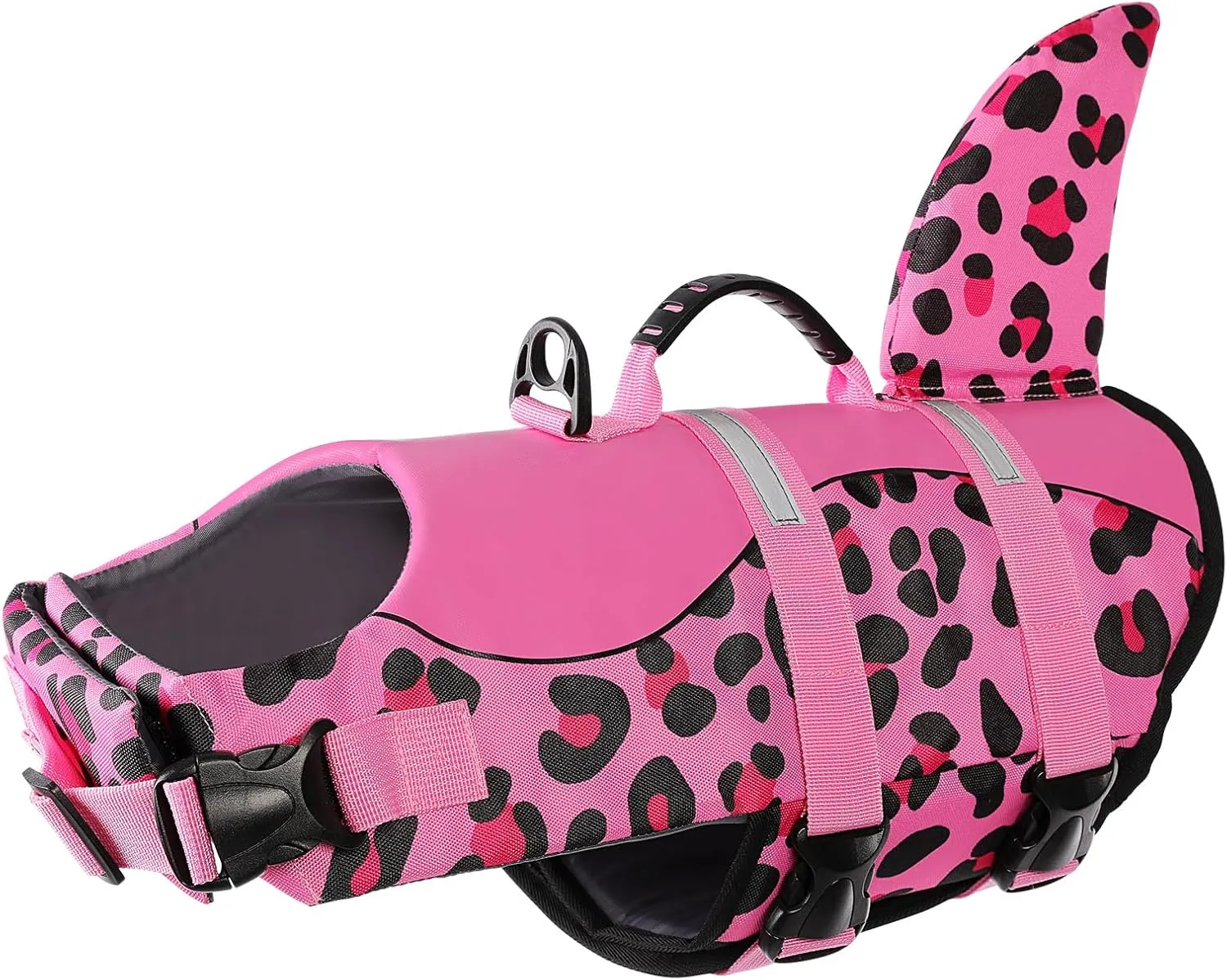 ASENKU Dog Life Jacket - Pet Safety Vest for Swimming & Boating, Shark Life Jacket with Floatation, Dog Lifesavers Swimsuits for Small Medium Large Dogs (Pink Leopard, 2XL)