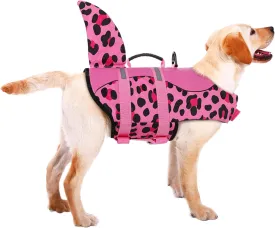 ASENKU Dog Life Jacket - Pet Safety Vest for Swimming & Boating, Shark Life Jacket with Floatation, Dog Lifesavers Swimsuits for Small Medium Large Dogs (Pink Leopard, 2XL)