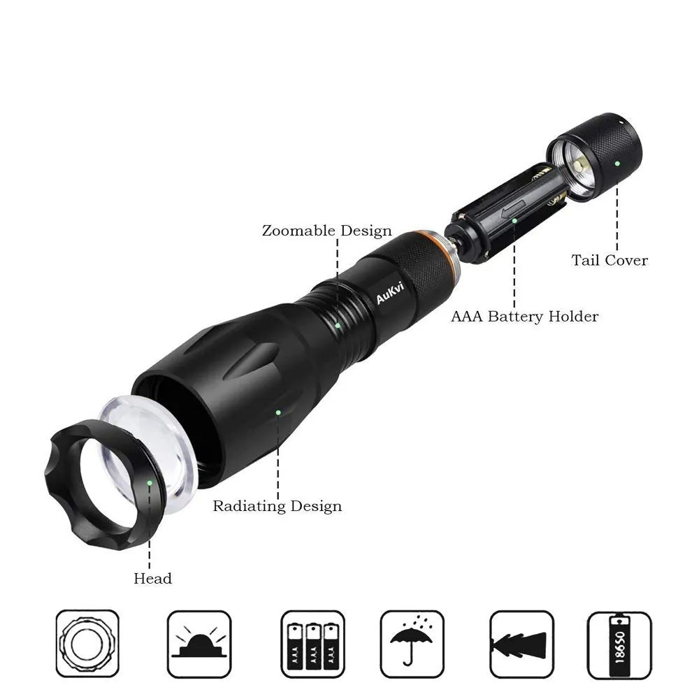 AuKvi Deep Red Light Flashlight 670nm Single Mode Long Range Red Hunting Flashlights Torch with Zoomable for Astronomy, Aviation, Night Observation-Black