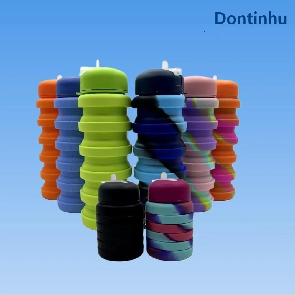 Collapsible Water Bottles 2 Pack 16oz(about 500ml), Travel Portable Sport Water Bottle, Silicone Foldable Water Bottles for Gym Camping Outdoor Hiking. (Black Green)