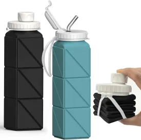 Collapsible Water Bottles, Silicone Foldable Portable Water Bottle 610ml, Lightweight Reusable Leakproof for Travel Camping Hiking Cycling Yoga Sports Outdoor