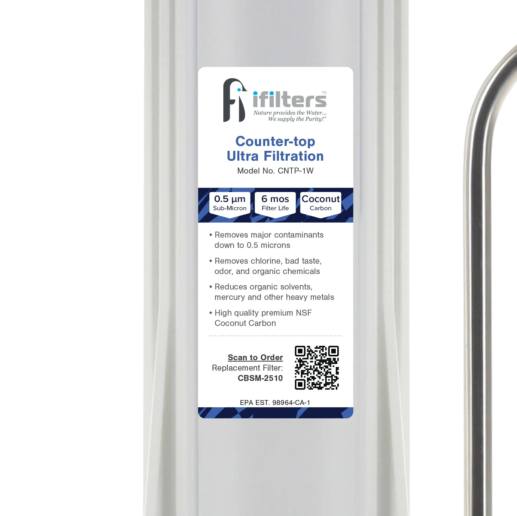 Countertop Ultra Drinking Water Filter For VOCs Chlorine, White