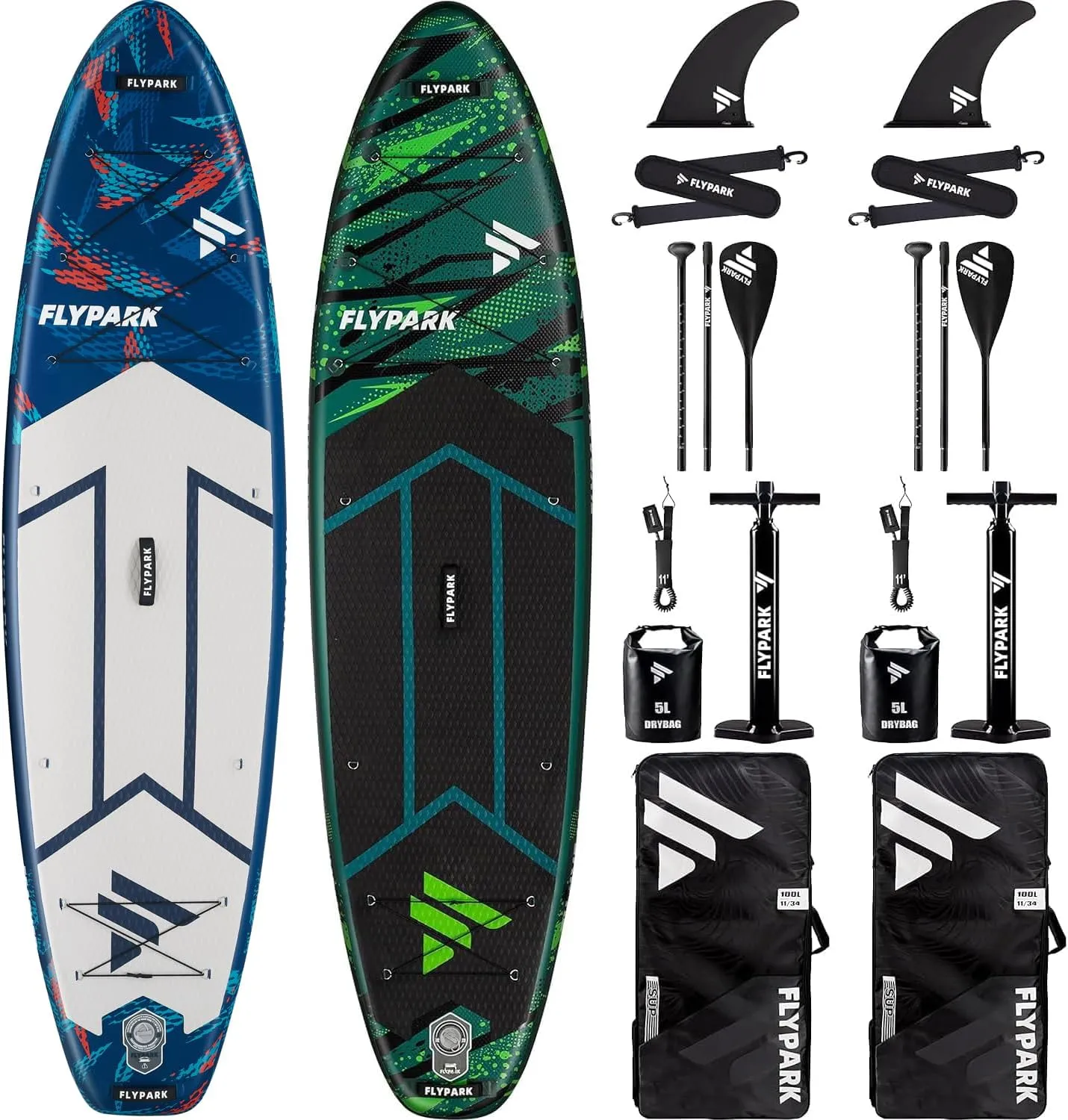 Couple Bundles11'x34''x6'' Extra Wide Inflatable Stand Up Paddle Boards, All Accessories 2, 116L Backpack, Shoulder Strap, Center fin, 2-Action Pump