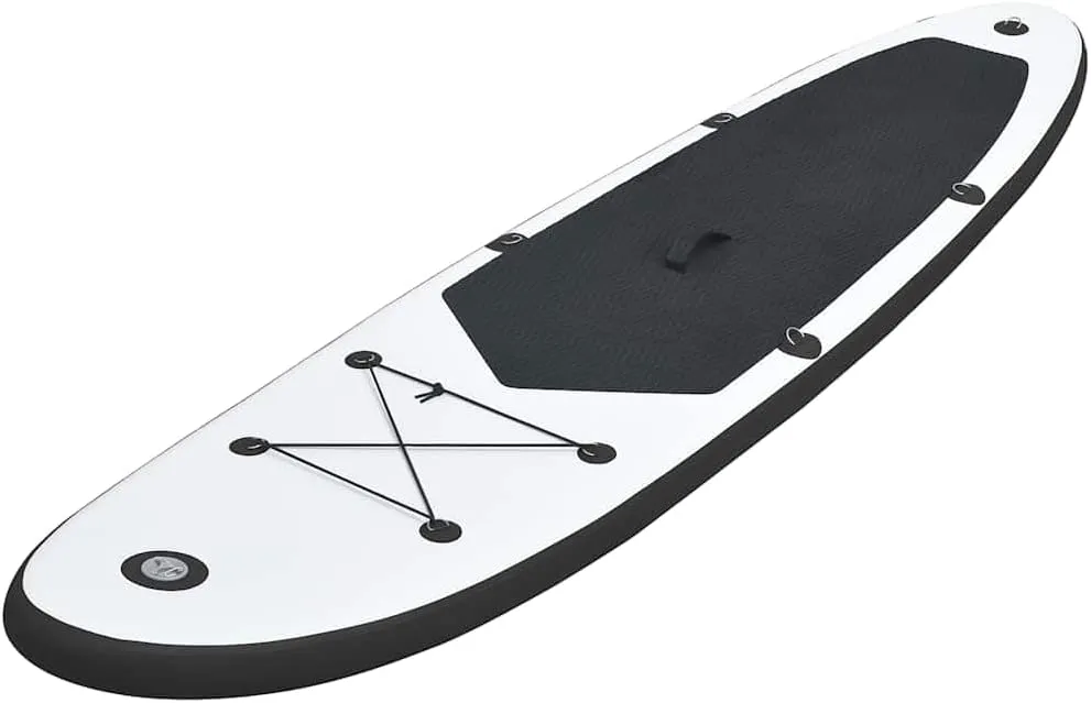 Enjoy Water Adventures with Inflatable Stand Up Paddleboard Set, Durable PVC Construction, Includes Oar and Pump, Black and White