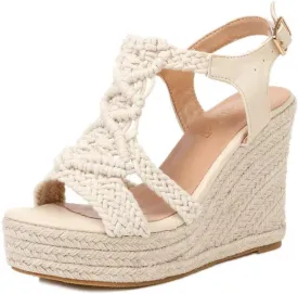 Espadrille Wedge Sandals for Women Comfortable Strappy Platform Sandals Casual Summer Shoes