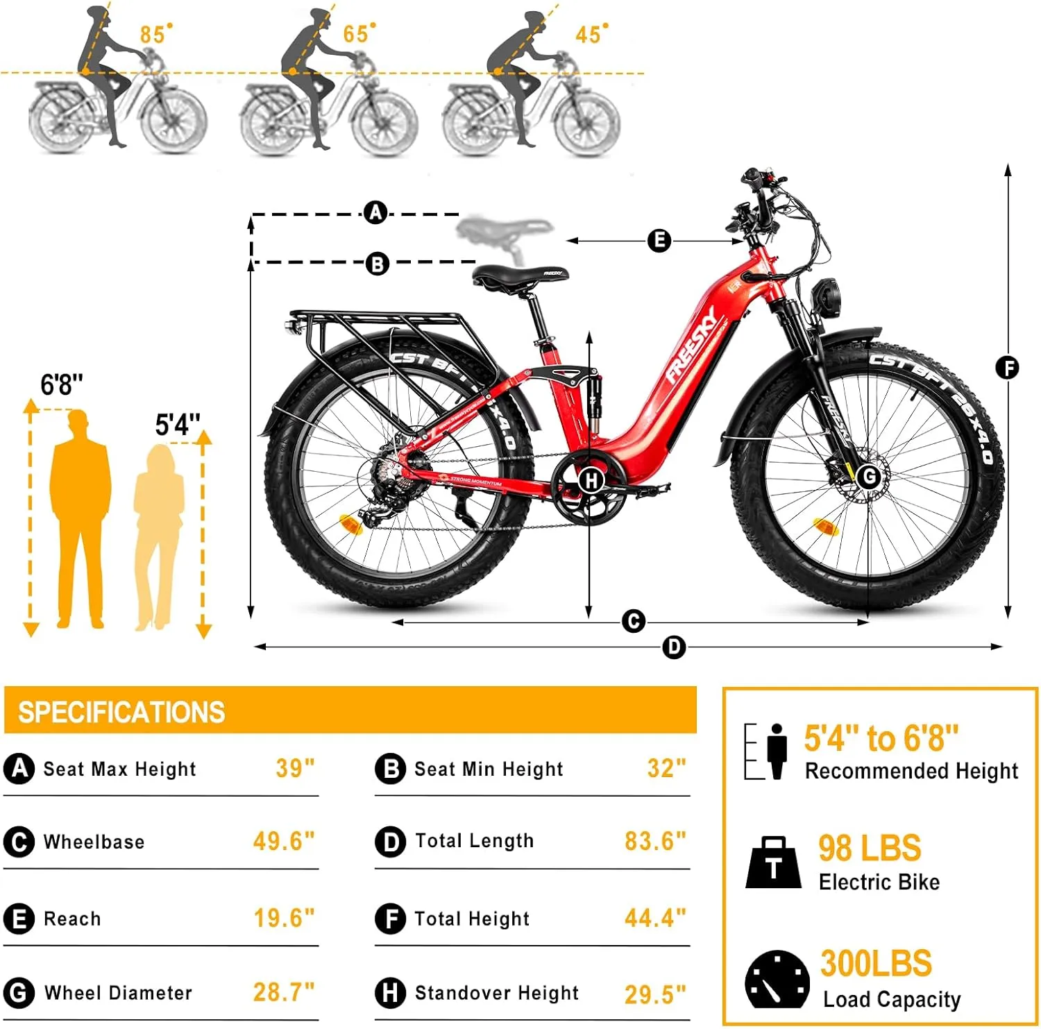 FREESKY Electric Bike for Adults, 35MPH & 105Miles Long Range Ebike, 1600W Power, 25A Samsung Cells Battery, Step-Thru 26'' Fat Tire Full Suspension E Bike for Commute Beach Snow Mountains