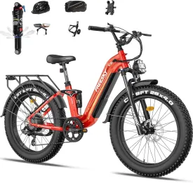 FREESKY Electric Bike for Adults, 35MPH & 105Miles Long Range Ebike, 1600W Power, 25A Samsung Cells Battery, Step-Thru 26'' Fat Tire Full Suspension E Bike for Commute Beach Snow Mountains