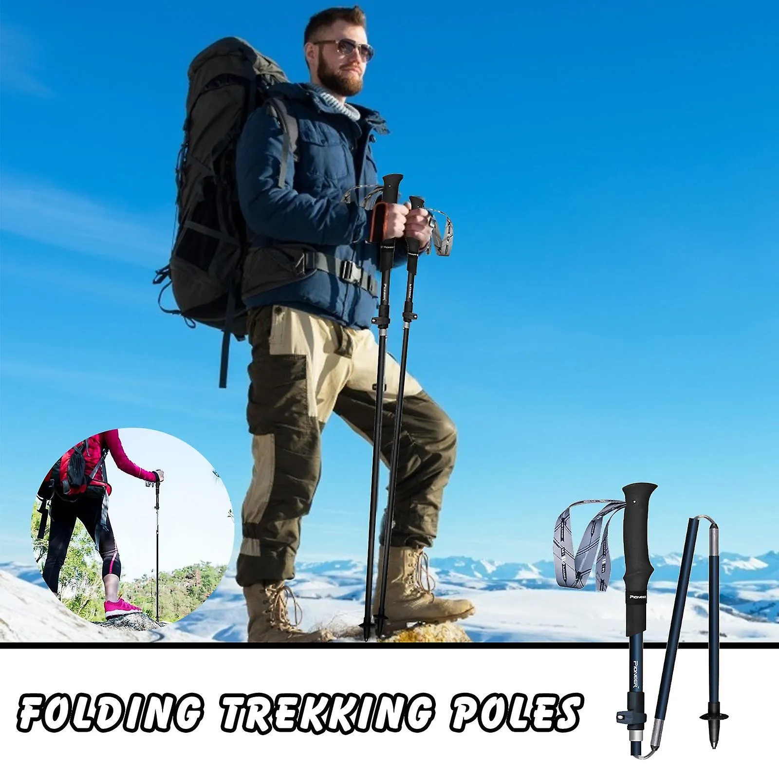 Hiking Poles Folding Trekking Pole Outer Lock Telescopic Carbon Fiber Cane Outdoor Gear