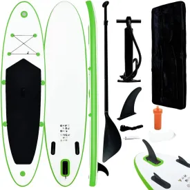 Inflatable Stand Up Paddle Board Set, Durable & Easy to Transport, Green and White, Includes Oar and Pump