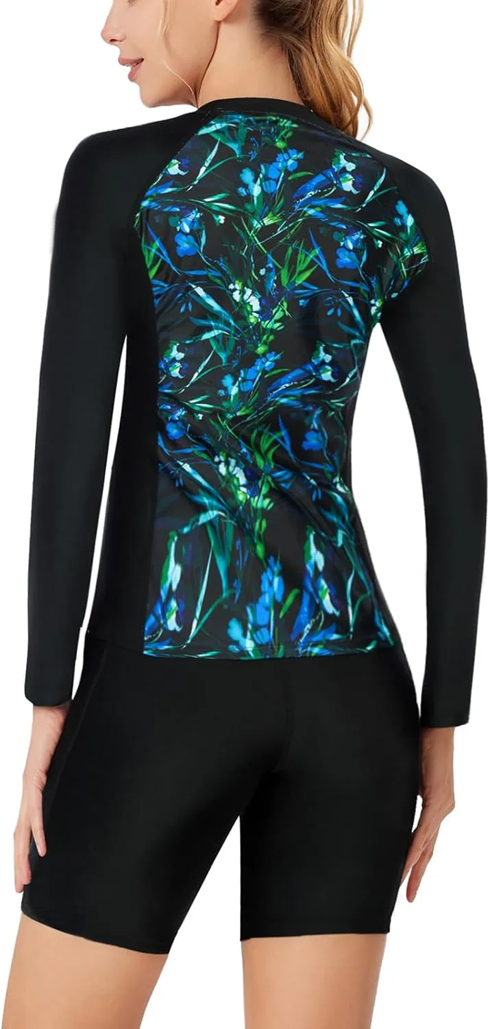 JACK SMITH Women's 3 Piece Long Sleeve Rash Guard Swimsuits Zip Front Bathing Suit Tankini Swimsuits UPF 50