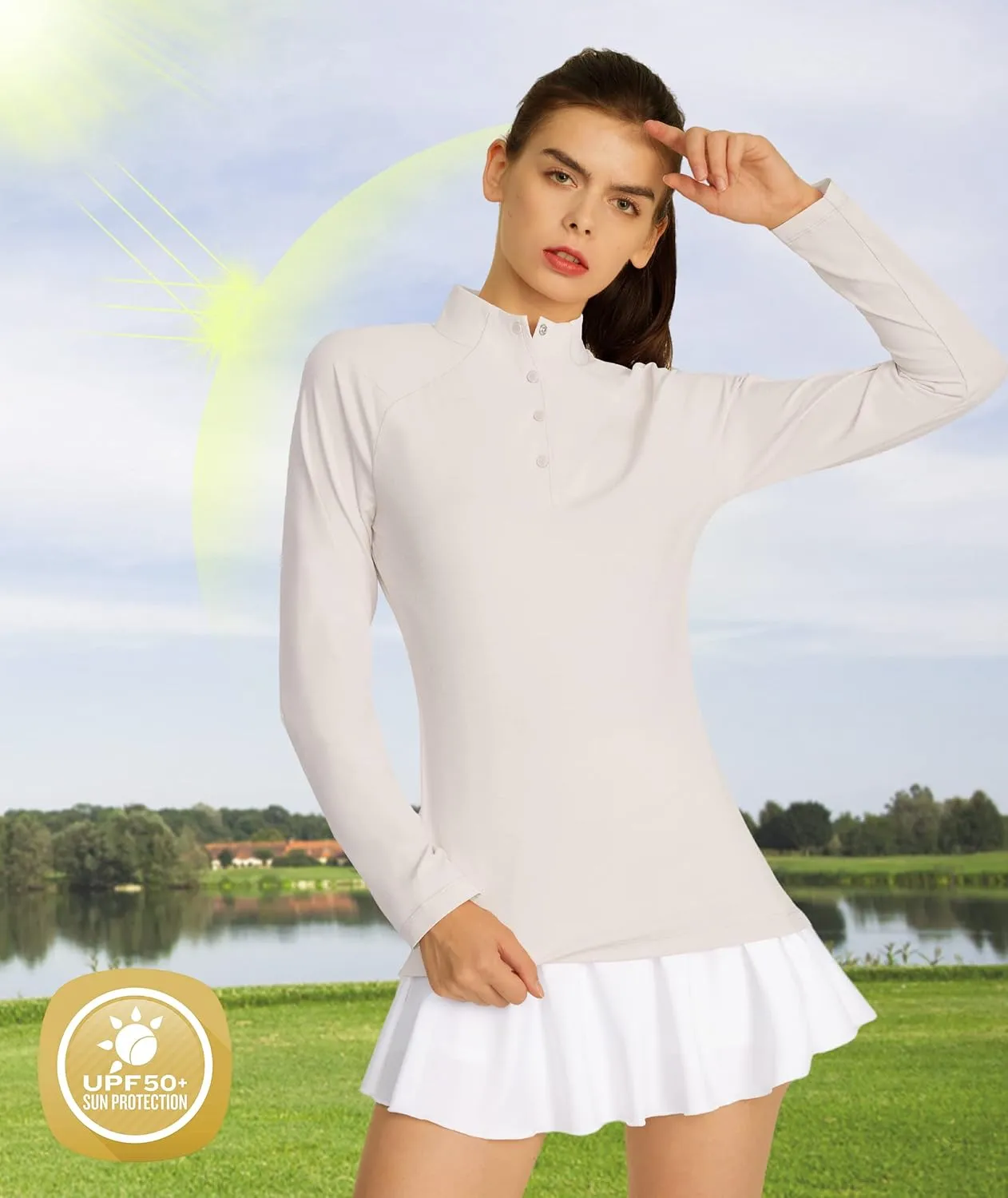 LastFor1 Women's Long Sleeve Golf Polo Shirts UPF 50  Moisture Wicking Quick Dry Active Tops with Snap Buttons Closure