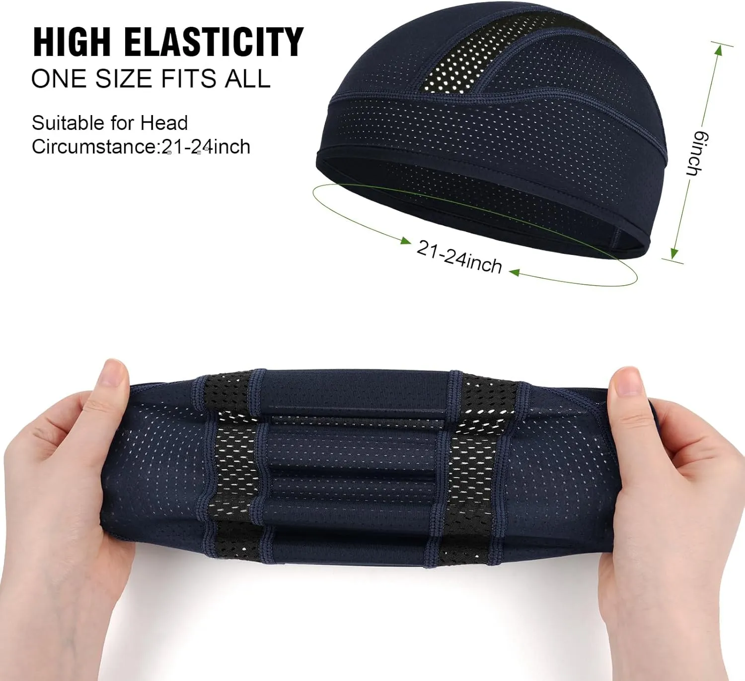 MELASA 3 Pack Cooling Skull Cap, Sweat Motorcycle Helmet Liner Head Cover, Mesh Cycling Running Hat for Men Women