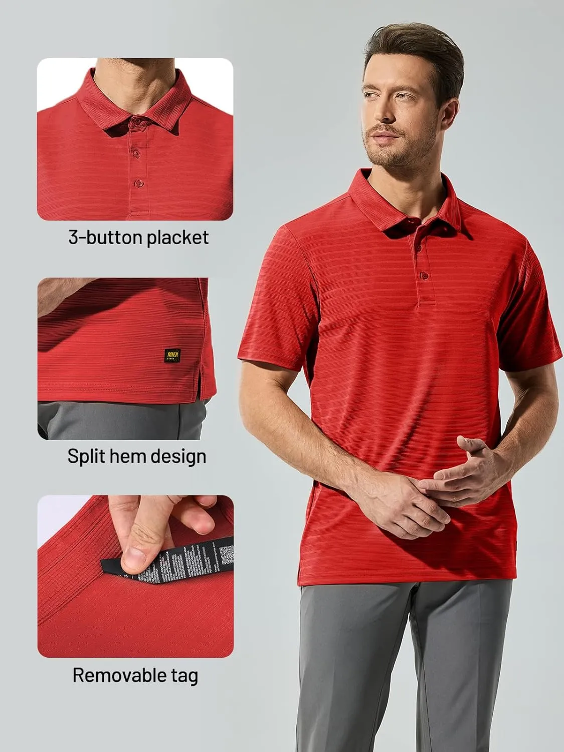 MIER Men's Quick Dry Golf Polo Shirts Short Sleeve Lightweight Casual Shirts Soft Polyester Collared Shirt