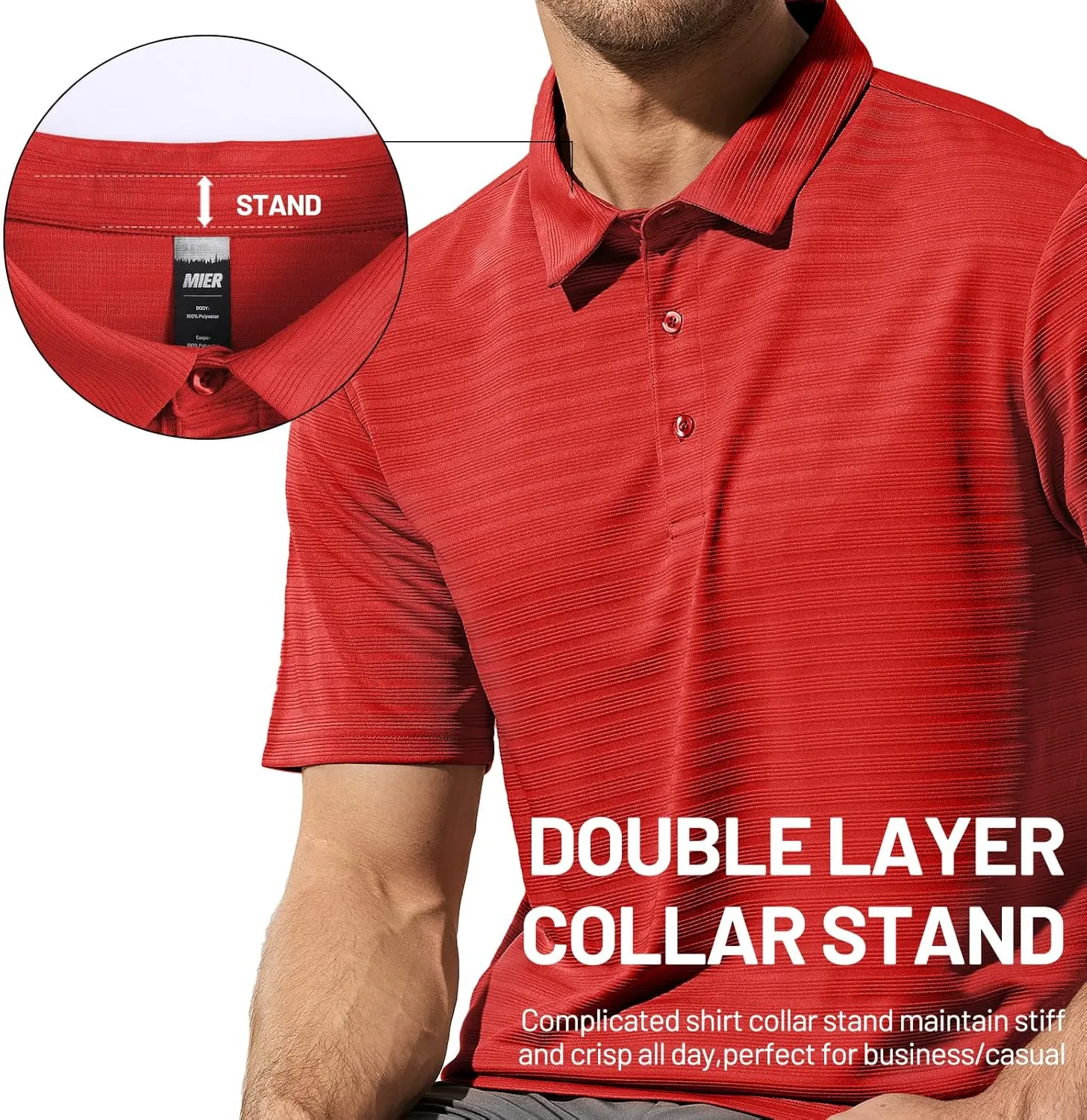 MIER Men's Quick Dry Golf Polo Shirts Short Sleeve Lightweight Casual Shirts Soft Polyester Collared Shirt