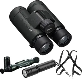 Nikon PROSTAFF P7 8x42 Waterproof Binocular for Adults | Small & Compact Travel Binoculars for Bird Watching | Binocular Harness Strap, Lens Pen Cleaning System, & Flashlight Bundle Set
