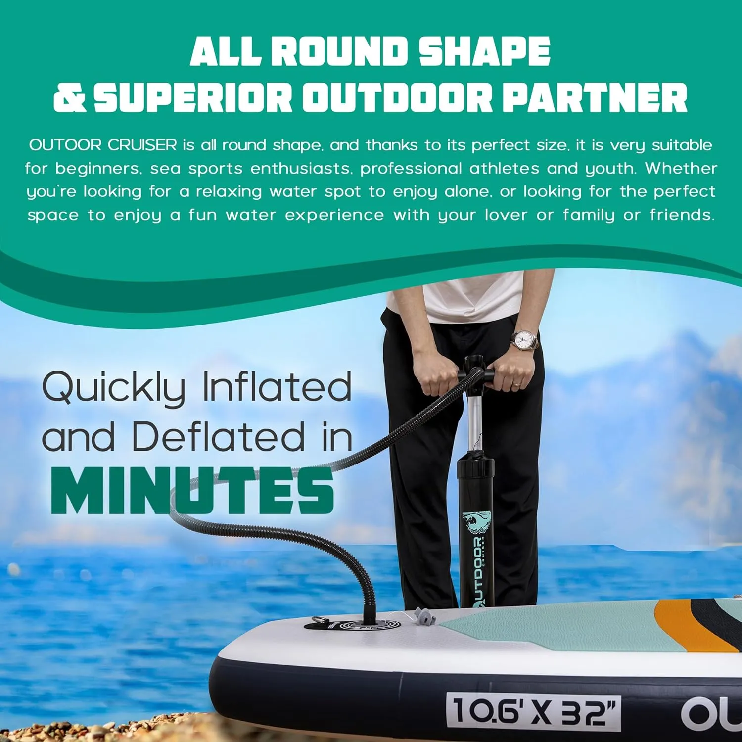 OutdoorCrusier Ultra-Portable Inflatable Stand-Up Paddle Board, Lightweight & Stable with Non-Slip Design, Complete SUP Accessories, Durable Drop-Stitch Material