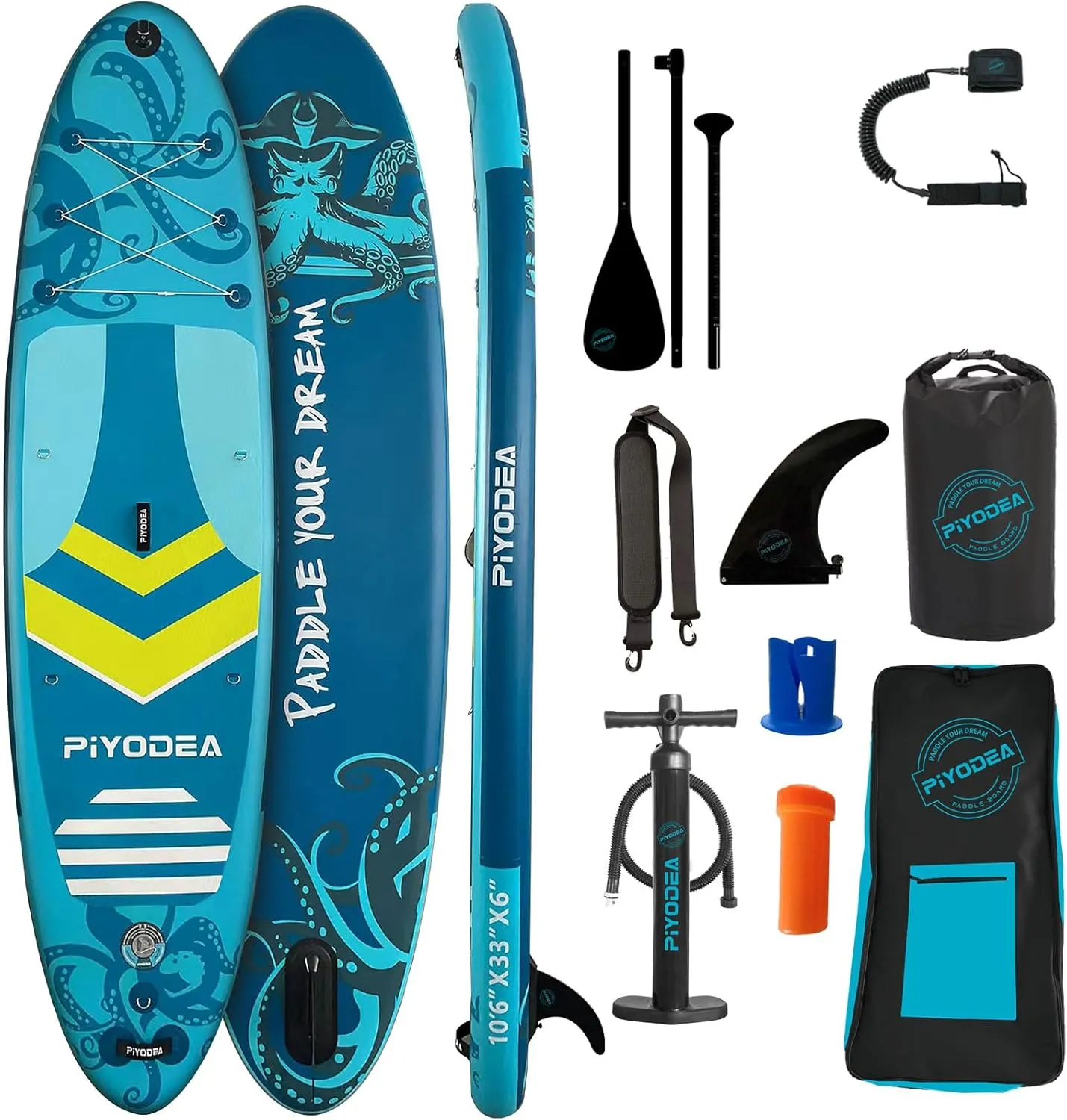 Paddle Boards for Adults, 10'6"/11"/11'6" Inflatable Paddle Board, Super Non Slip Eva, Stand Up Paddle Board with Removable Fins, Adjustable Paddle, Pump, Shoulder Strap, Leash, Standing Boat