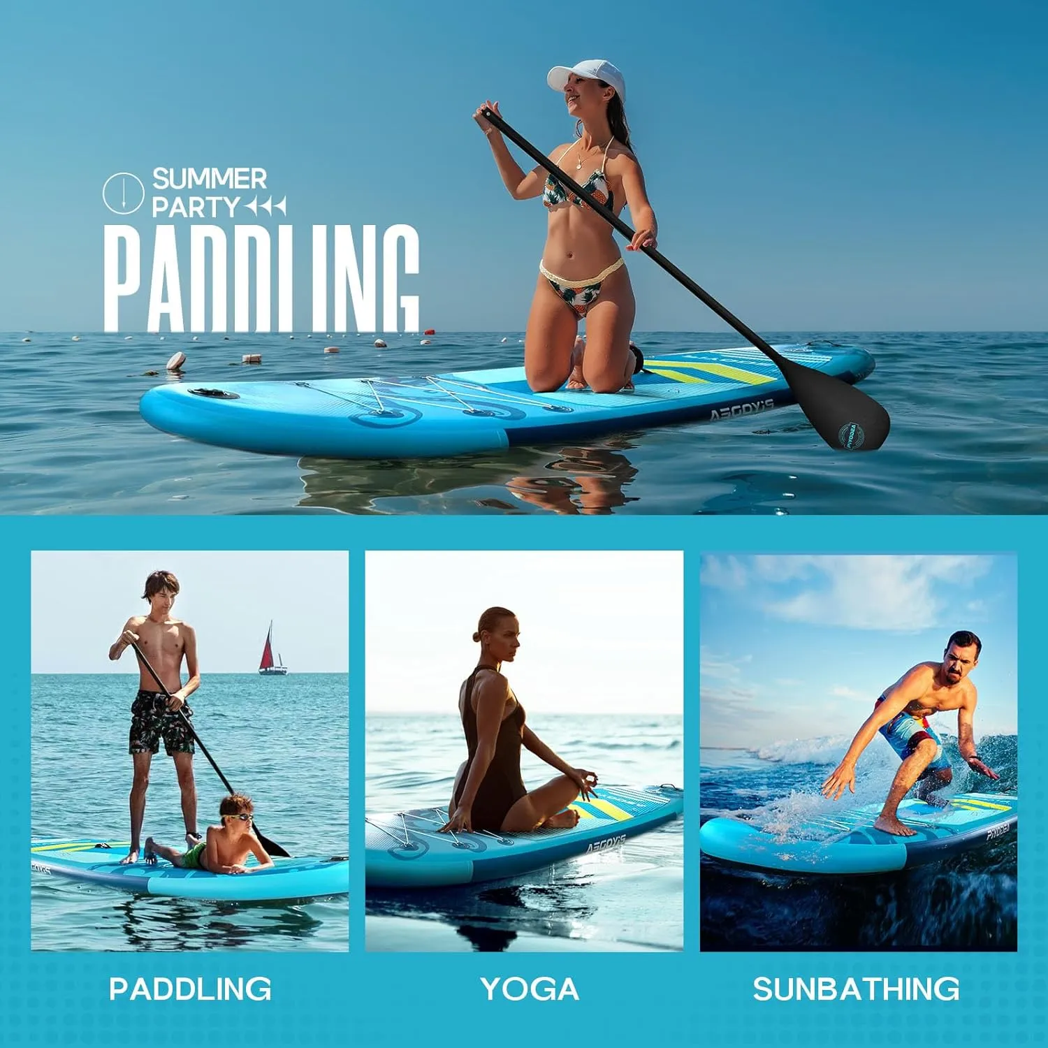 Paddle Boards for Adults, 10'6"/11"/11'6" Inflatable Paddle Board, Super Non Slip Eva, Stand Up Paddle Board with Removable Fins, Adjustable Paddle, Pump, Shoulder Strap, Leash, Standing Boat
