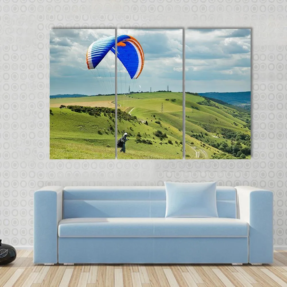 Paragliding At Devil's Dyke Canvas Wall Art