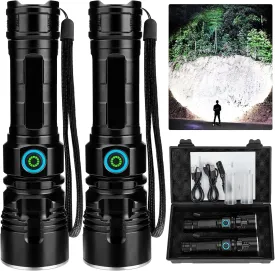 Rechargeable Flashlights 990000 High Lumens - 2 Pack, 12 Hours Powerful LED Flash Light with Multiple Light Modes, Super Bright & IPX5 Waterproof Torch for Camping, Home, Emergencies