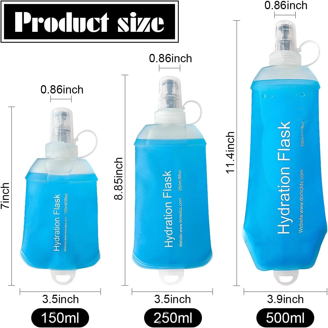 Soft Flask, TPU Collapsible Runner Water Bottle, for Hydration Flask/Running Vests-Running, Hiking, Cycling Folding Bottle (500 ml) - Blue