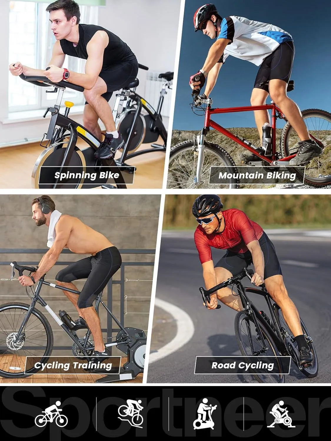 Sportneer Padded Bike Shorts for Men - 4D Padding Mens Bicycle Cycling Biking Clothing Shorts, Breathable and Absorbent