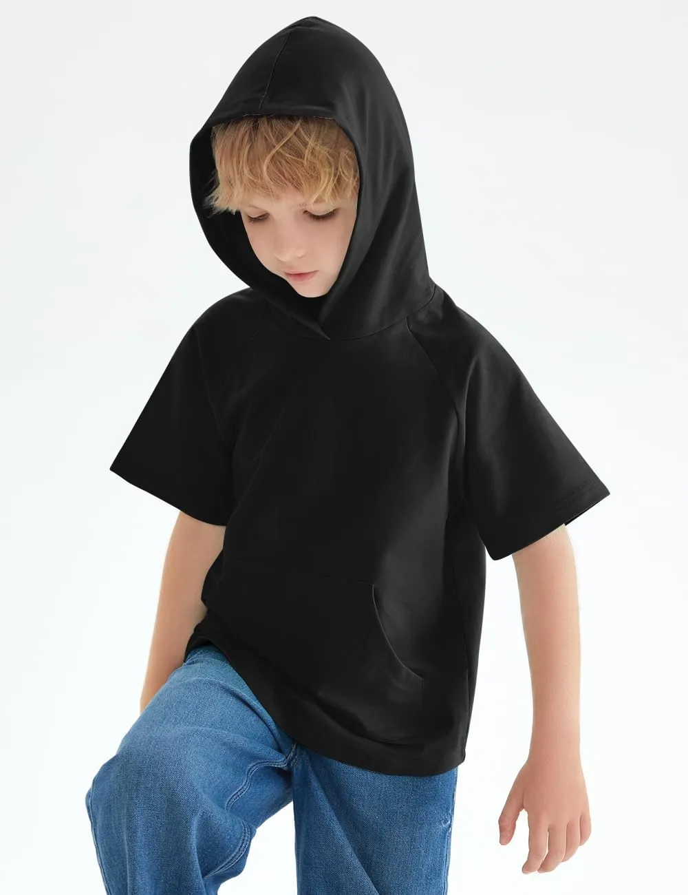 Spring&Gege Boys Light Weight Short Sleeve Hoodie Casual Solid Pullover Hooded T-shirt with Pocket