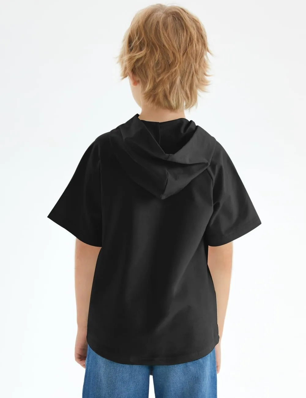 Spring&Gege Boys Light Weight Short Sleeve Hoodie Casual Solid Pullover Hooded T-shirt with Pocket