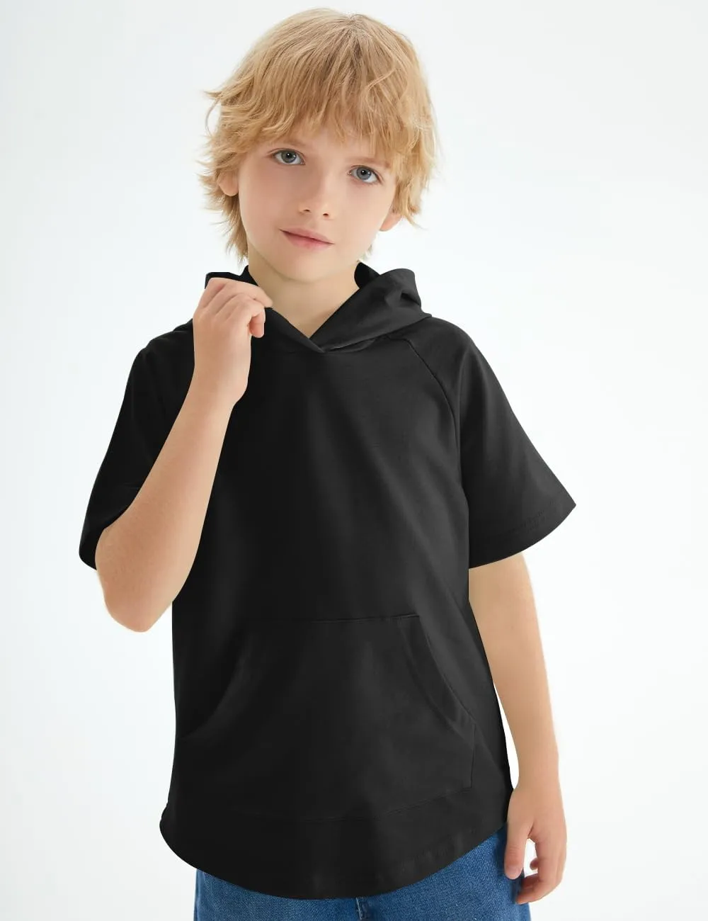 Spring&Gege Boys Light Weight Short Sleeve Hoodie Casual Solid Pullover Hooded T-shirt with Pocket