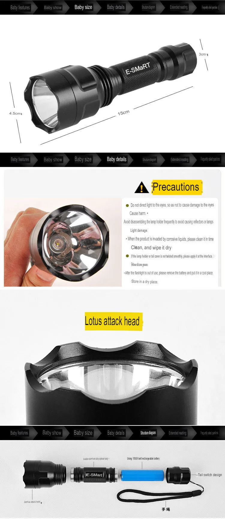 Strong light cycling headlight LED plastic light cup strong light flashlight C8