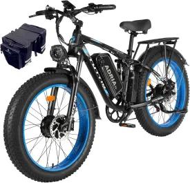 Tuttio Dual-Motor-Electric-Bike for Adults-Men, 40-46MPH-Fast-Ebike, 52V 30AH, Up to 80Miles, 26" Fat-Tire-Electric-Bicycle, Full Suspension Mountain Bike for Off-Road Snow Sand Hunting