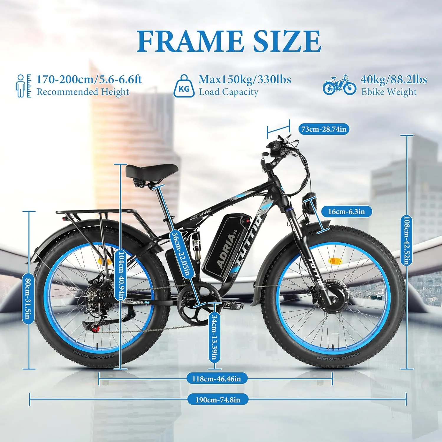 Tuttio Dual-Motor-Electric-Bike for Adults-Men, 40-46MPH-Fast-Ebike, 52V 30AH, Up to 80Miles, 26" Fat-Tire-Electric-Bicycle, Full Suspension Mountain Bike for Off-Road Snow Sand Hunting