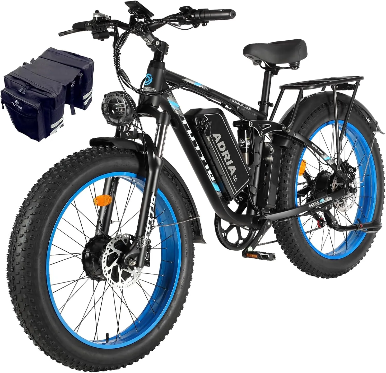 Tuttio Dual-Motor-Electric-Bike for Adults-Men, 40-46MPH-Fast-Ebike, 52V 30AH, Up to 80Miles, 26" Fat-Tire-Electric-Bicycle, Full Suspension Mountain Bike for Off-Road Snow Sand Hunting