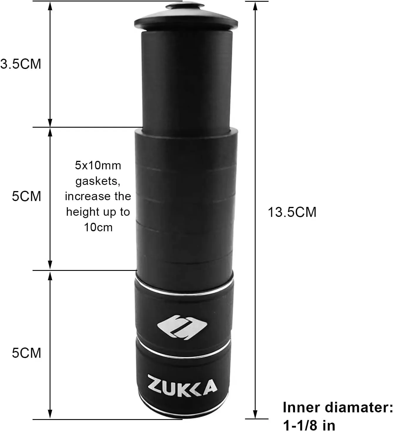 ZUKKA Bike Fork Stem Extender Bicycle Handlebar Stem Riser Adjustable Bike Stem Riser Aluminium Alloy Head Up adapter1-1/8 inches Bike Neck Extender